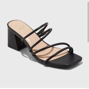 A New Day Black Strappy Block Heel Sandals